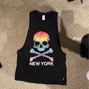 SoulCycle Black Tank Top with Multicolor Skull Design